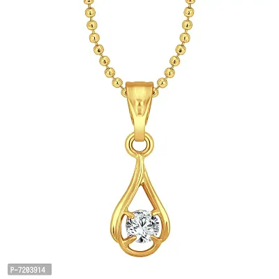 Golden Heart solitaire CZ Gold Plated Pendant with Chain for Girls and Women