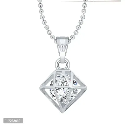 Solo Design Solitaire Rhodium Plated Pendant with Chain for Girls and Women