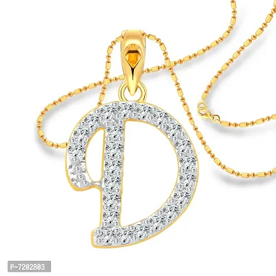 Vighnaharta Desire D Letter CZ Gold and Rhodium Plated Alloy Pendant for Women and Girls-[VFJ1236PG]