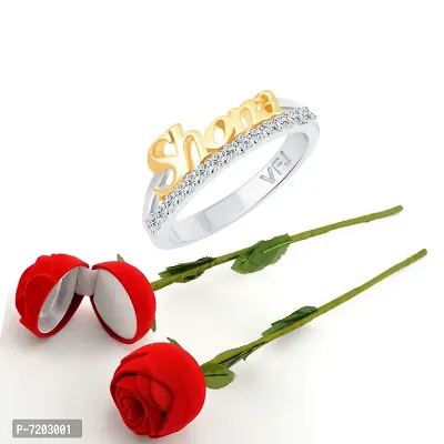 Vighnaharta Valentine's CZ Rhodium Plated Ring with Scented Rose Ring Box for Women and Girls. [Pack of- 1 Ring and 1 Scented Rose]-VFJ1264SCENT-ROSE14