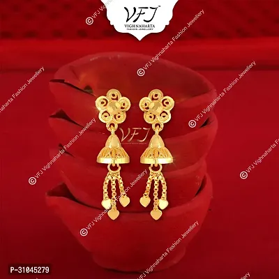 Traditional Golden Brass Beads Jhumkas Earrings For Women-thumb0