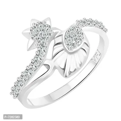 Vighnaharta Star Leaf CZ Rhodium Plated Alloy Fashion Ring for Women and Girls - [VFJ1243FRR10]
