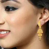 Golden Brass No Gemstone Jhumkas Earrings For Women-thumb2