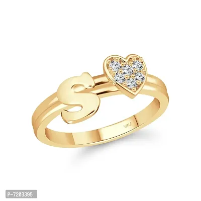 Vighnaharta cz alloy Gold plated Valentine collection Initial '' S '' Letter with heart ring alphabet collection with Scented Velvet Rose Ring Box for women and girls and your Valentine.-thumb2