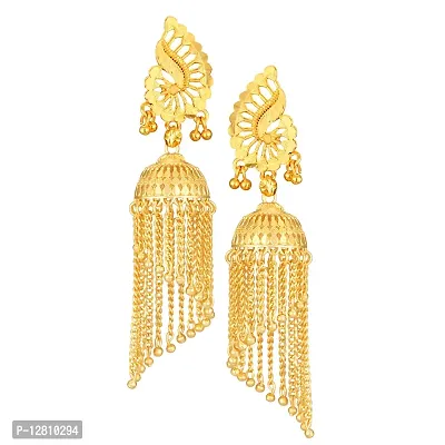 Golden Brass Diamond Jhumkas Earrings For Women-thumb0