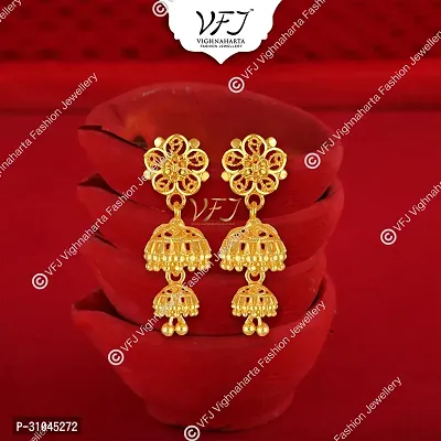 Traditional Golden Brass Beads Jhumkas Earrings For Women-thumb0