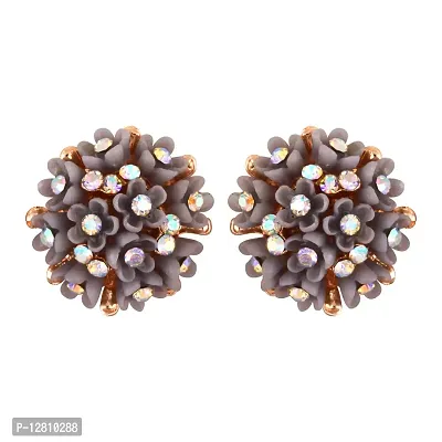 Grey Brass Diamond Studs Earrings For Women-thumb0