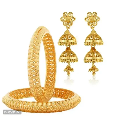 Vighnaharta Bangle  Jhumki Earring Set Alloy 1gm Gold Plated Combo Set- [Bangle Standard Size- 2.6]