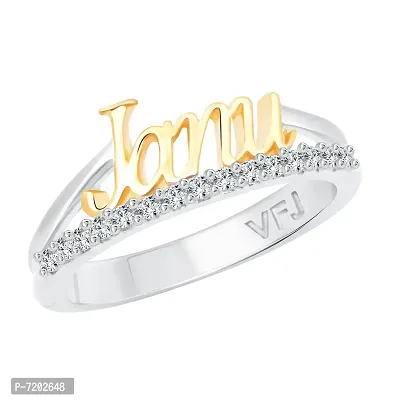 Vighnaharta Romantic Word JANU CZ Rhodium Plated Alloy Ring for Women and Girls - [VFJ1267FRR10]