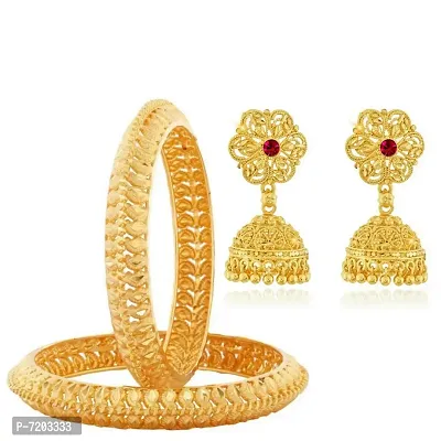 Gold Plated Brass Bangles with Earrings Combo-thumb0