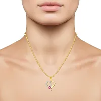 Vighnaharta Valentine's Pink Flower Heart Initial A Letter CZ Gold and Rhodium Plated Alloy Pendant for Women and Girls-[VFJ1248PG]-thumb1