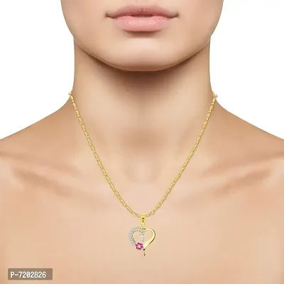 Vighnaharta Valentine's Pink Flower Heart Initial A Letter CZ Gold and Rhodium Plated Alloy Pendant for Women and Girls-[VFJ1248PG]-thumb2