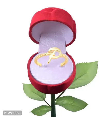 Vighnaharta P Letter Gold- Plated Alloy Ring with Rose Ring Box for Women and Girls - [VFJ1311ROSE-G10]-thumb2