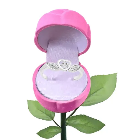 Vighnaharta Splendid Heart CZ Plated Alloy Ring with PROSE Ring Box for Women and Girls - [VFJ1069ROSE-PINK14]