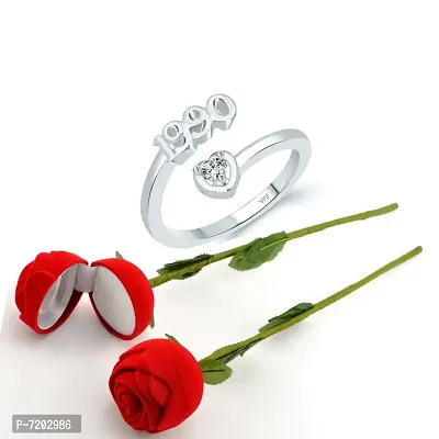 Vighnaharta Valentine's Stylish Love Since CZ Rhodium Plated Ring with Scented Rose Ring Box for Women and Girls. [Pack of- 1 Ring and 1 Scented Rose]-VFJ1526SCENT-ROSE