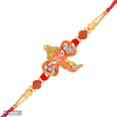 Vighnaharta Vakratund Ganesh Gold and Rhodium Plated Alloy Rakhi for Lovely Brother-VFJ1114RKG