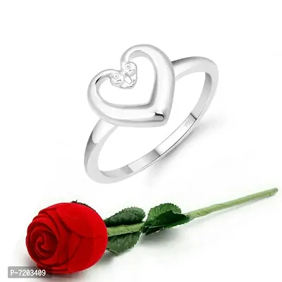 Vighnaharta Cute Heart CZ Rhodium Plated Ring with Scented Velvet Rose Ring Box for women and girls and your Valentine.