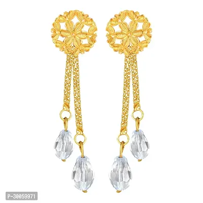 Elegant Golden Brass Drop Earrings For Women-thumb0