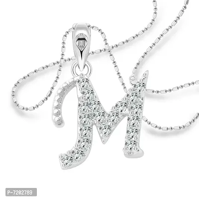 Vighnaharta Memorable M Alphabet CZ Rhodium Plated Alloy Pendant for Women and Girls-[VFJ1240PR]-thumb0