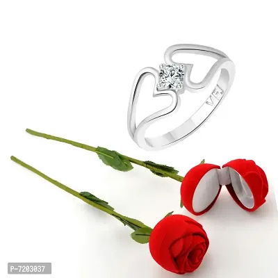 Vighnaharta Valentine's CZ Rhodium Plated Ring with Scented Rose Ring Box for Women and Girls. [Pack of- 1 Ring and 1 Scented Rose]-VFJ1224SCENT-ROSE10