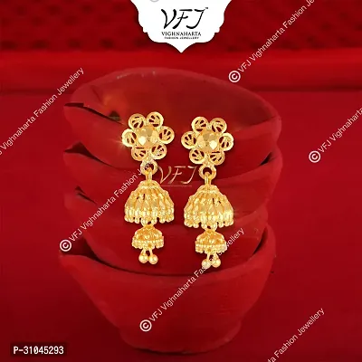 Traditional Golden Brass Beads Jhumkas Earrings For Women