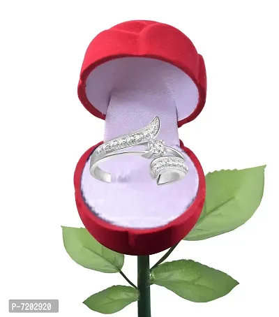 Vighnaharta Valentine's CZ Rhodium Plated Ring with Scented Rose Ring Box for Women and Girls. [Pack of- 1 Ring and 1 Scented Rose]-VFJ1002SCENT-ROSE8-thumb2