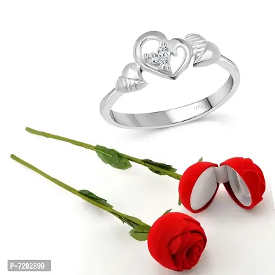 Vighnaharta Valentine's CZ Rhodium Plated Ring with Scented Rose Ring Box for Women and Girls. [Pack of- 1 Ring and 1 Scented Rose]-VFJ1514SCENT-ROSE14-thumb0