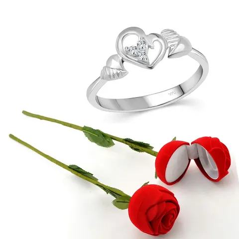 Vighnaharta Valentine's CZ Plated Ring with Scented Ring Box for Women and Girls. [Pack of- 1 Ring and 1 Scented Rose]-VFJ1514SCENT-ROSE14