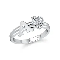 Vighnaharta cz alloy Rhodium plated Valentine collection Initial '' A'' Letter with heart ring alphabet collection with Scented Velvet Rose Ring Box for women and girls and your Valentine.-thumb1