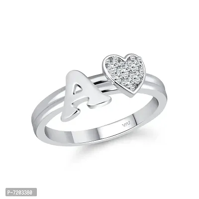 Vighnaharta cz alloy Rhodium plated Valentine collection Initial '' A'' Letter with heart ring alphabet collection with Scented Velvet Rose Ring Box for women and girls and your Valentine.-thumb2