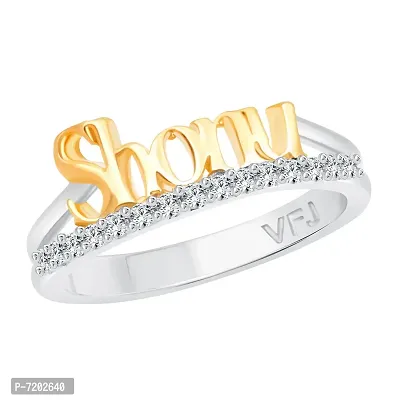 Vighnaharta Romantic Word SHONU CZ Rhodium Plated Alloy Ring for Women and Girls - [VFJ1265FRR8]
