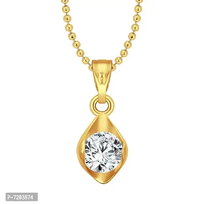 Fancy Bow Solitaire CZ Gold Plated Pendant for Women and Girls-thumb0
