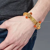 Combo of OM Damru Rudraksha Gold Plated Leather Bracelet kada for men-thumb1