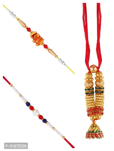 Vighnaharta Religious Pearls Lumba Combo Rakhi For Kids And Lovely Brother Pack Of 3-thumb0