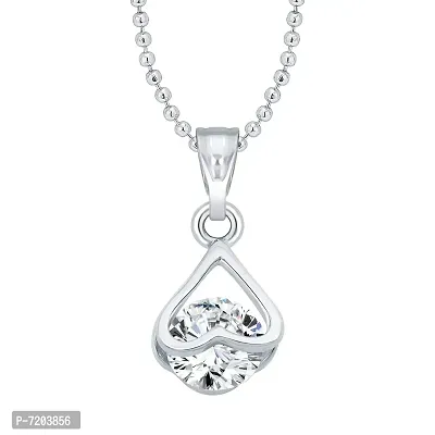 Enchanting Solitaire CZ Rhodium Plated Pendant with Chain for Girls and Women-thumb0