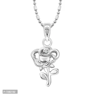 Vighnaharta Little White Rose CZ Rhodium Plated Pendant - [VFJ1194PR]