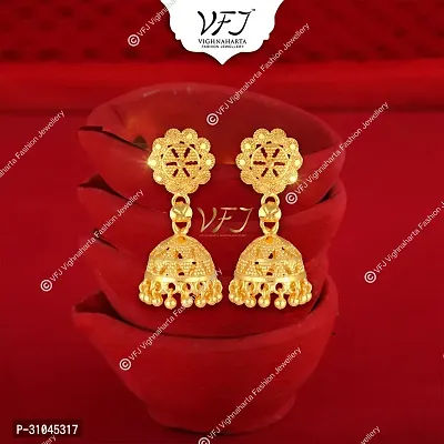 Traditional Golden Brass Beads Jhumkas Earrings For Women-thumb0