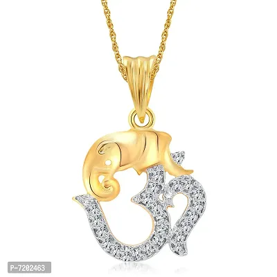 Vighnaharta Om Ganesha (CZ) Gold and Rhodium Plated Pendant - [VFJ1004PG]-thumb0