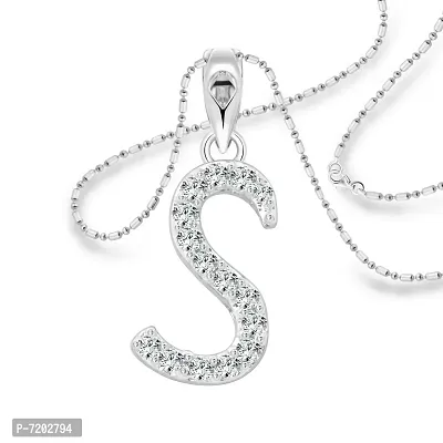 Vighnaharta Shiny S Alphabet CZ Rhodium Plated Alloy Pendant for Women and Girls-[VFJ1244PR]