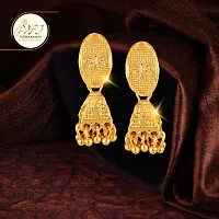 Golden Brass Cubic Zirconia Jhumkas Earrings For Women-thumb1