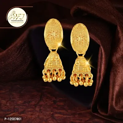 Golden Brass Cubic Zirconia Jhumkas Earrings For Women-thumb2