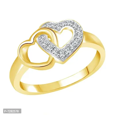 Vighnaharta Valentine Gift Hum Tum Heart (CZ) Gold and Rhodium Plated Alloy Ring for Girls and Women - [VFJ1050FRG8]