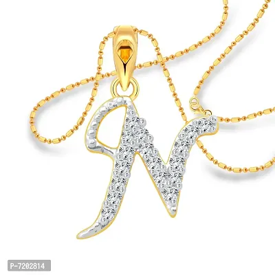 Vighnaharta Nice N Letter CZ Gold and Rhodium Plated Alloy Pendant for Women and Girls-[VFJ1241PG]