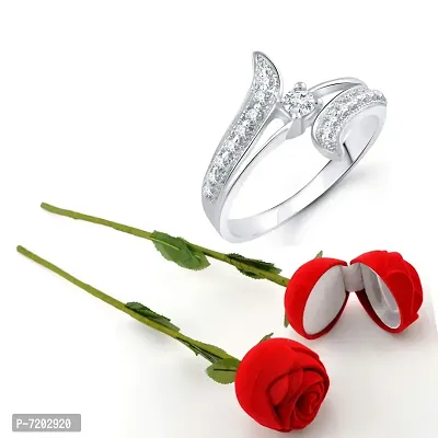 Vighnaharta Valentine's CZ Rhodium Plated Ring with Scented Rose Ring Box for Women and Girls. [Pack of- 1 Ring and 1 Scented Rose]-VFJ1002SCENT-ROSE8-thumb0