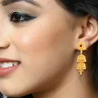 Golden Brass No Gemstone Jhumkas Earrings For Women-thumb3