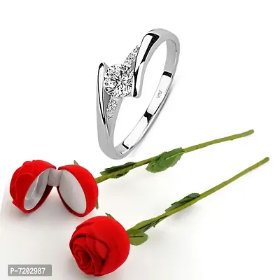 Vighnaharta Valentine's CZ Rhodium Plated Ring with Scented Rose Ring Box for Women and Girls. [Pack of- 1 Ring and 1 Scented Rose]-VFJ1376SCENT-ROSE12