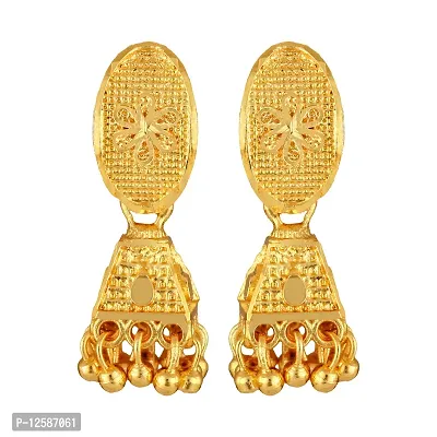 Golden Brass Cubic Zirconia Jhumkas Earrings For Women
