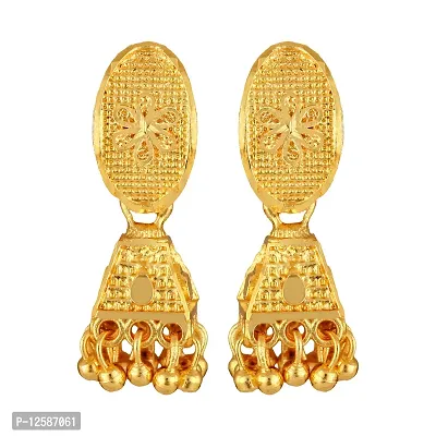 Golden Brass Cubic Zirconia Jhumkas Earrings For Women-thumb0