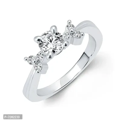 Vighnaharta Addiction Solitaire CZ Silver and Rhodium Plated Ring -VFJ1034FRR