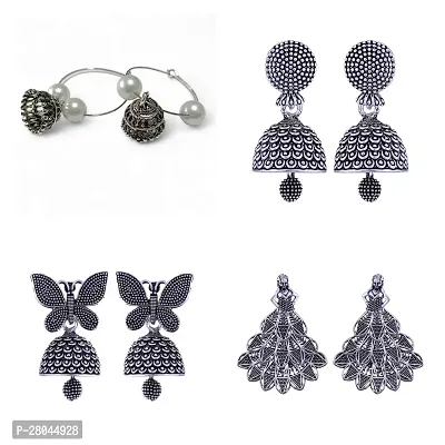 Elegant Oxidised Silver Earrings For Women Pack Of 4